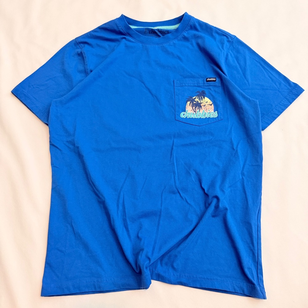 Chubbies Graphic Pocket T-Shirt Mens Small Blue Tropical Surf Weekend Shirt
